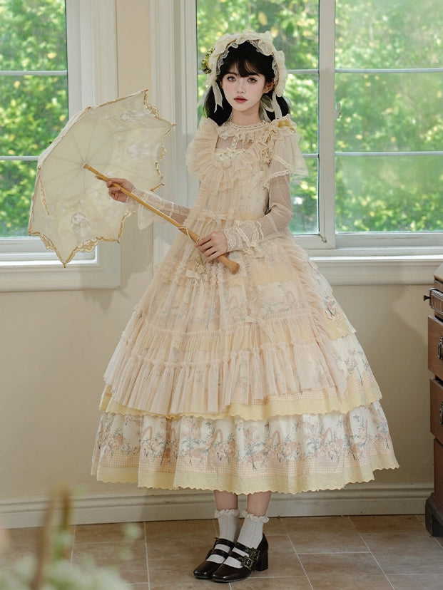 Dots Overdress Pink Bow Ruffle Trim Style House Beige Details and Tulle