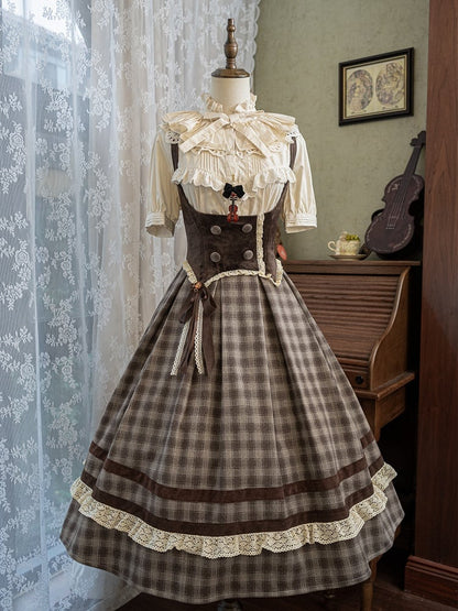 Brown Under Bust Plaid Pattern Lolita Dress Lolita Jumper Skirt