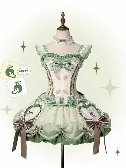 Boned Skirt Jumper Bubble Bodice Corset Lolita Applique Apple Sweet Green