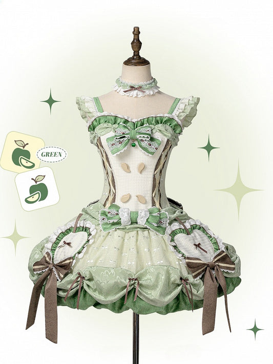 Boned Skirt Jumper Bubble Bodice Corset Lolita Applique Apple Sweet Green