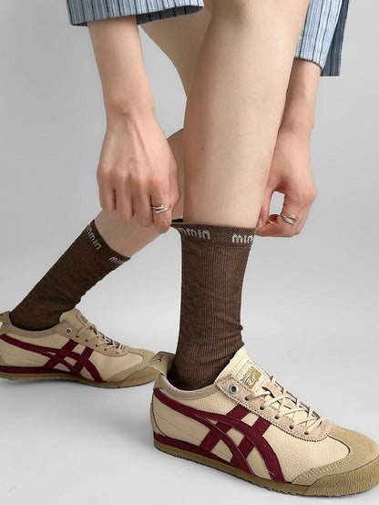 Socks Embroidered White/Brown/Black/Khaki Letter