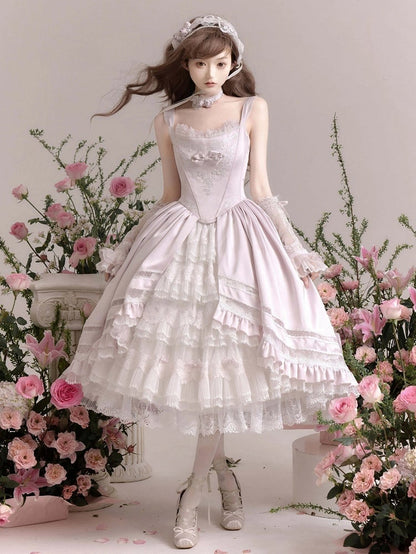 Rosette Light Pink Elegant Wedding Hanayome Lolita Jumper Skirt + Underskirt