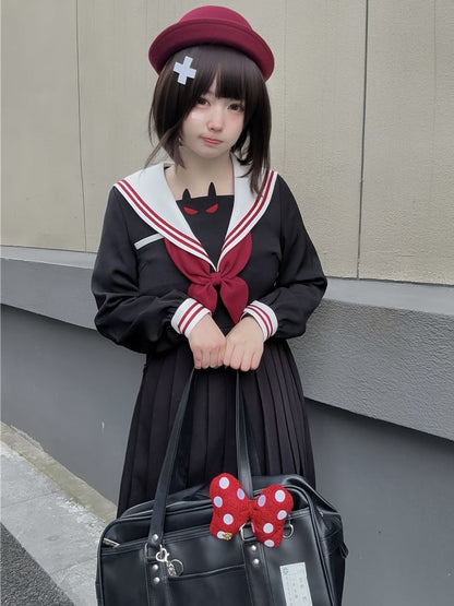 Robe d'uniforme JK à jupe plissée et col marin noir Little Devil