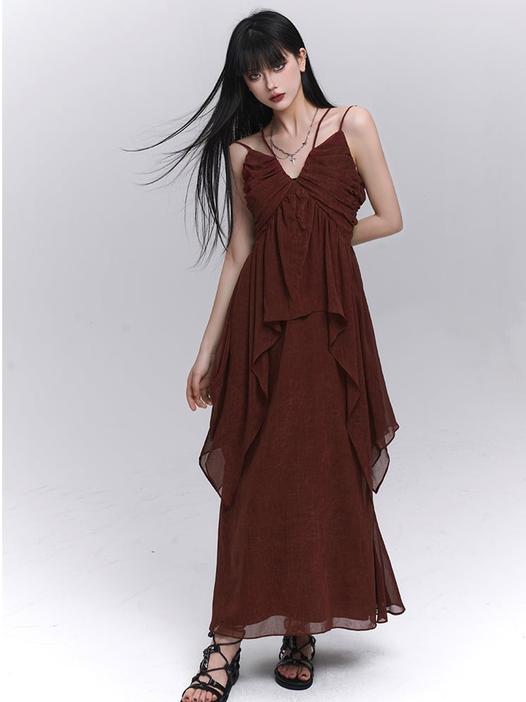 Waist Ankle Length Skirt Dark Red Elastic