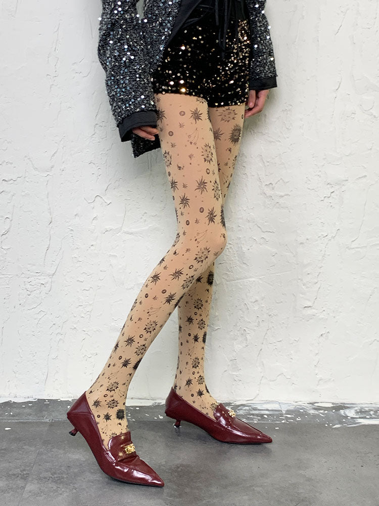 Punk Nude Irregular Sunflower Print Tights