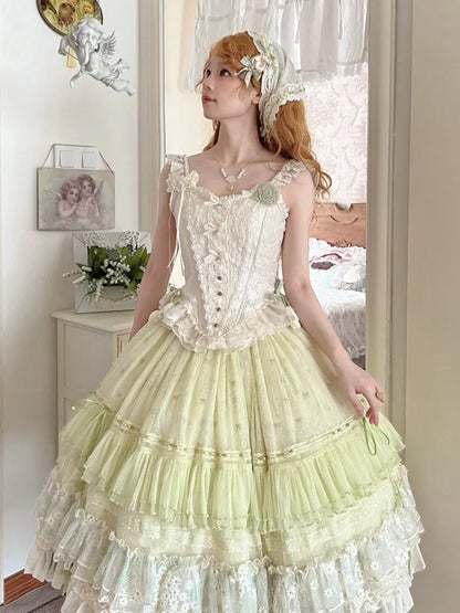 Ivory Bead Details Fabric Heart Corset Jacquard Boned Top