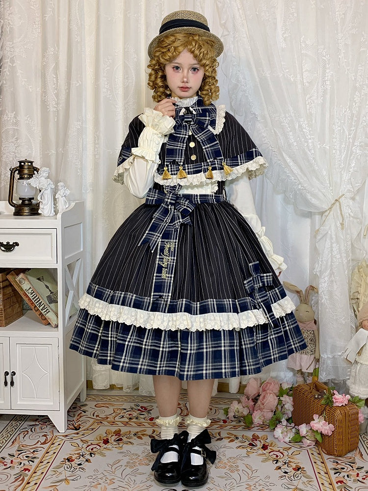 Black Stripes and Blue Plaid Pattern Cape