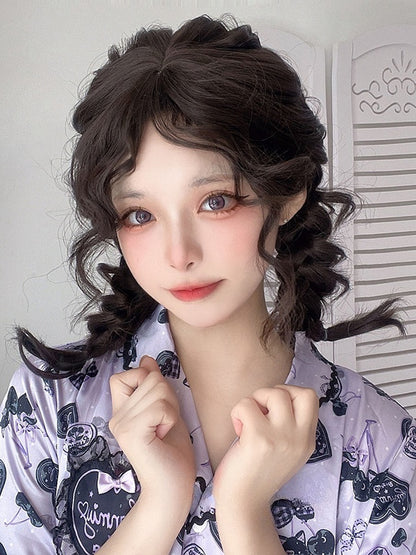 Black-brown 40CM Shoulder Length Curly Wig With Bangs