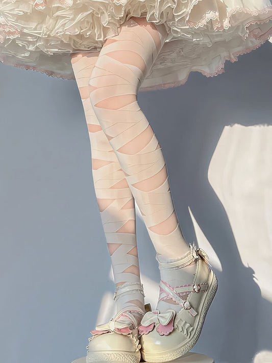 Black/White Lolita Crisscorss Banded Tights