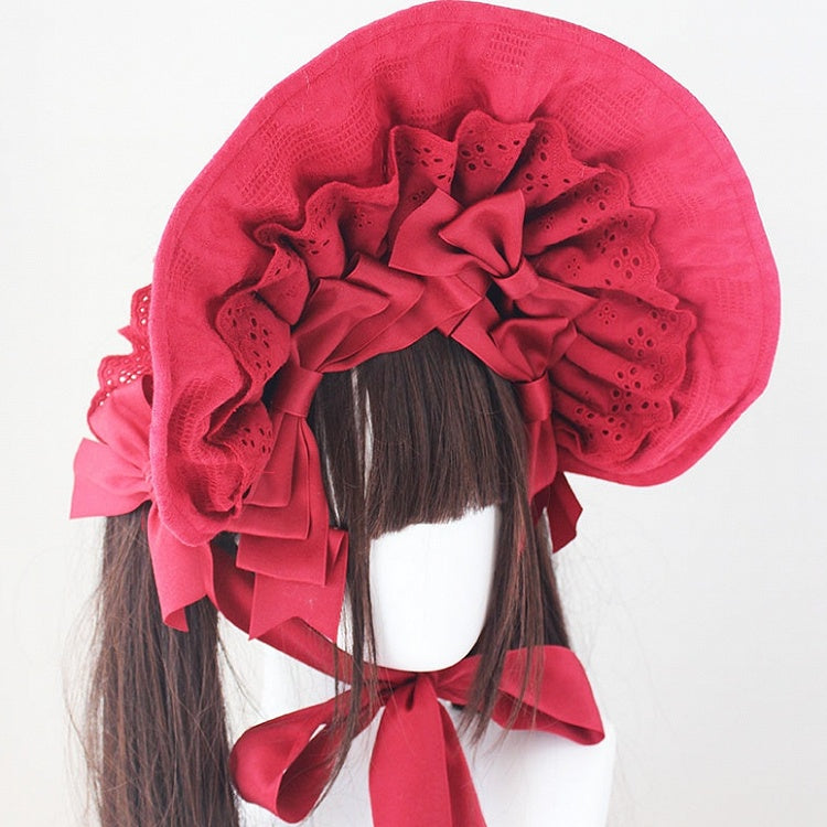 Cotton Bowknot Details Lace Trim Bonnet