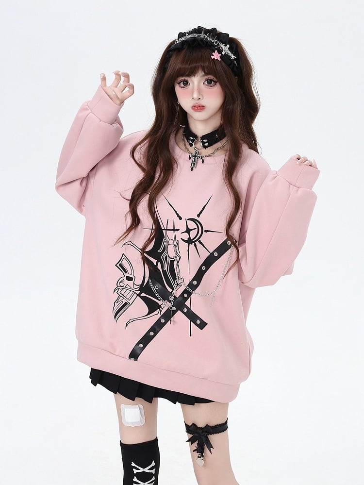 Crisscross Fleece Lined Y2K Sweatshirt