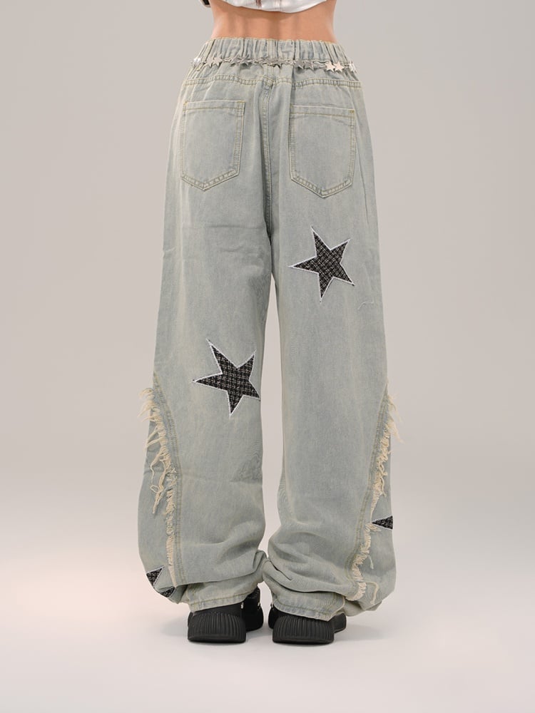 Light Blue Stars High Street Wide-leg Cut Jeans