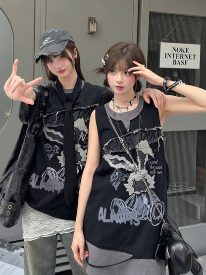 Bittersweet Gray Top Black Applique Tank and Two-pieces Faux Letter Bunny Pattern