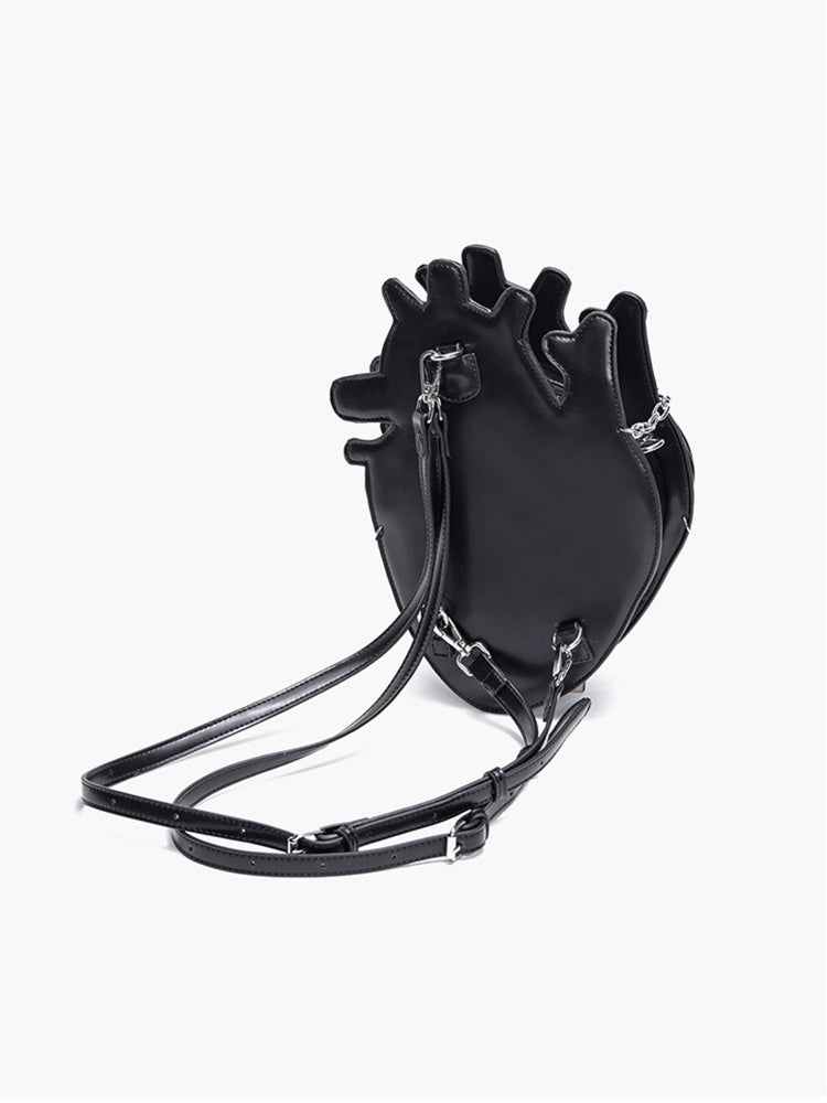 Gothic Black Stud Detail Heart Bag with Chain