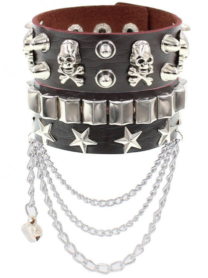 Skeleton and Star Detail Punk Bracelet