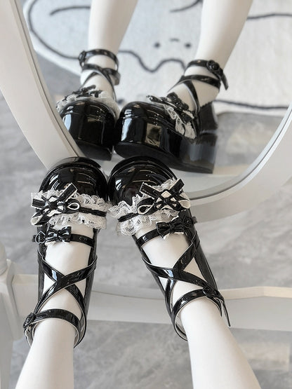 Buckles Heart-Shaped Platforms Black Sweet with Lolita
