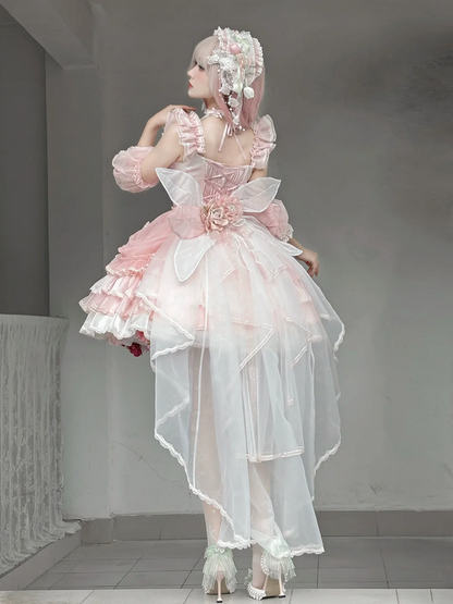 Theme Pink Tulip Lolita Dress Balletcore Hime Layered Skirt