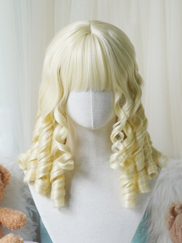 Perruque bouclée romaine noire/blond clair/rose/brun foncé/blond, longueur au-dessus de la poitrine, avec frange complète