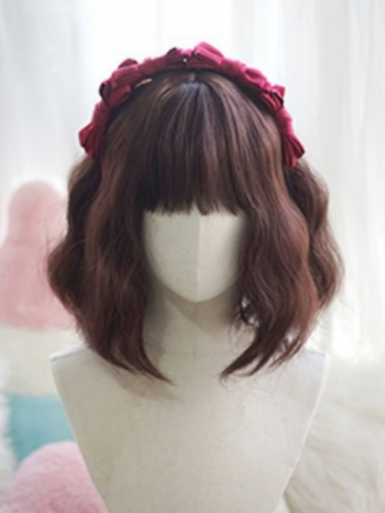 Dark Brown Shoulder Length Wavy Wig With Full Bangs