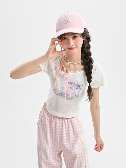 Long/Short Capricorn Constellation Print White Cotton T-Shirt Verison