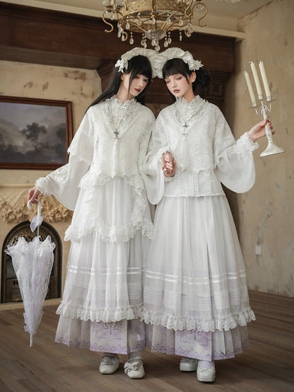 Trimming Under Waist White Skirt Elastic Lace Hemline