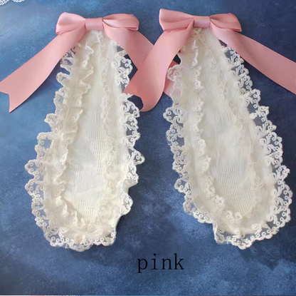 Bowknot Details Lace Trim Bunny Ears Hairclips