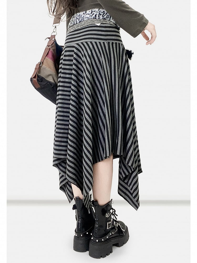 Striped Pattern Y2K Black Handkerchief Hem