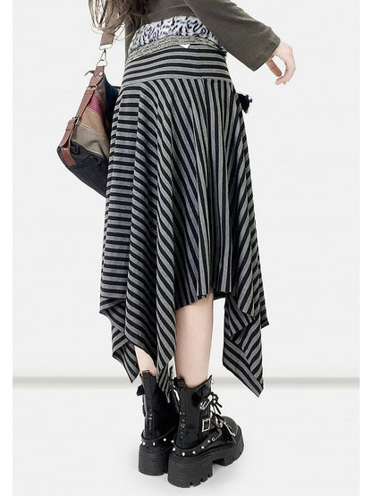 Striped Pattern Y2K Black Handkerchief Hem