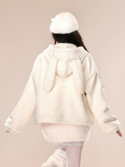 Apricot Bunny Ear Design Thick Hooded Coat