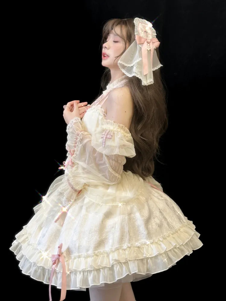 Cross Belle Ivory and Pink Corset Dress Halter Neck Balletcore Lolita JSK