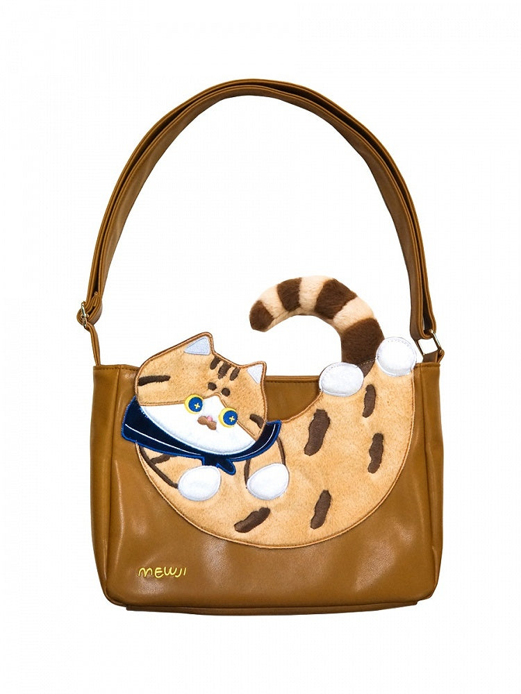 Cute Cat Design Brown Crossbody Bag