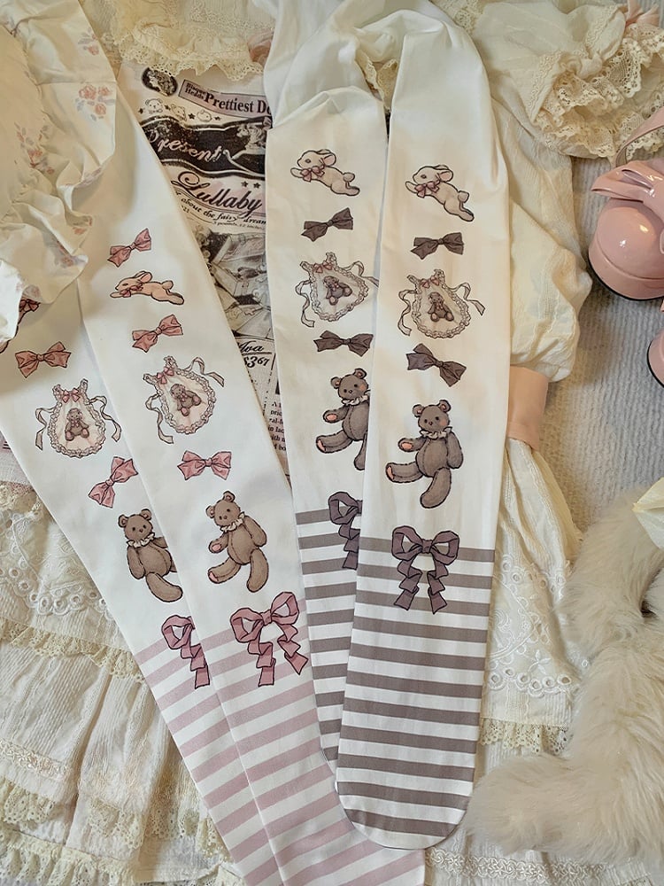 Bunny and Bear Print Sweet Lolita Tights