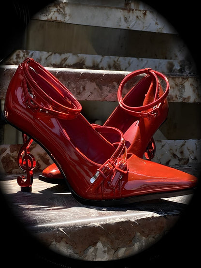 Gothic Spitzschuhe Note Music mit Zehenpartie 8cm Design Roter Absatz