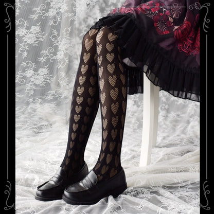 Black / White Heart Pattern Tights