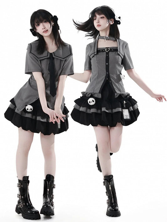Elastic Plush Panda Bubble Skirt Waist with Card Black Holder