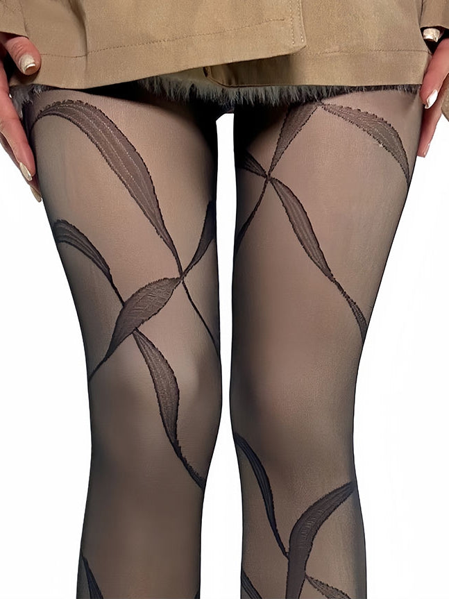 Strumpfhose Weiß/Braun/Schwarz/Grau Y2K Ribbon Print