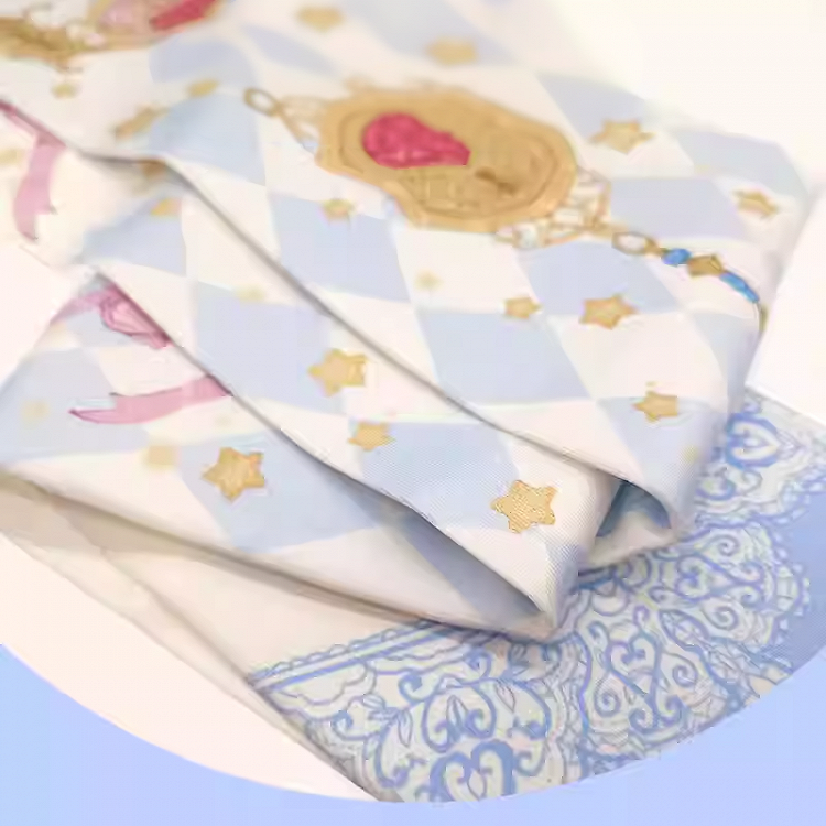 Bas Lolita au-dessus du genou Yume Kawaii à motif de diamants bleus et imprimé nœud