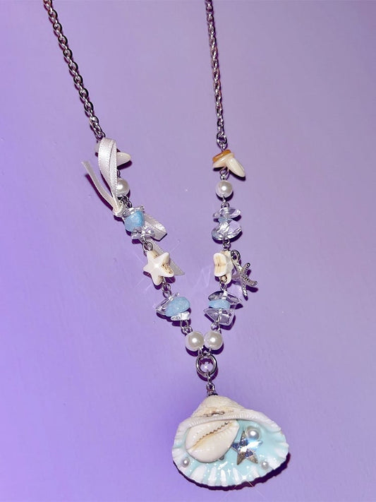 Y2K Necklace Star Blue Shell