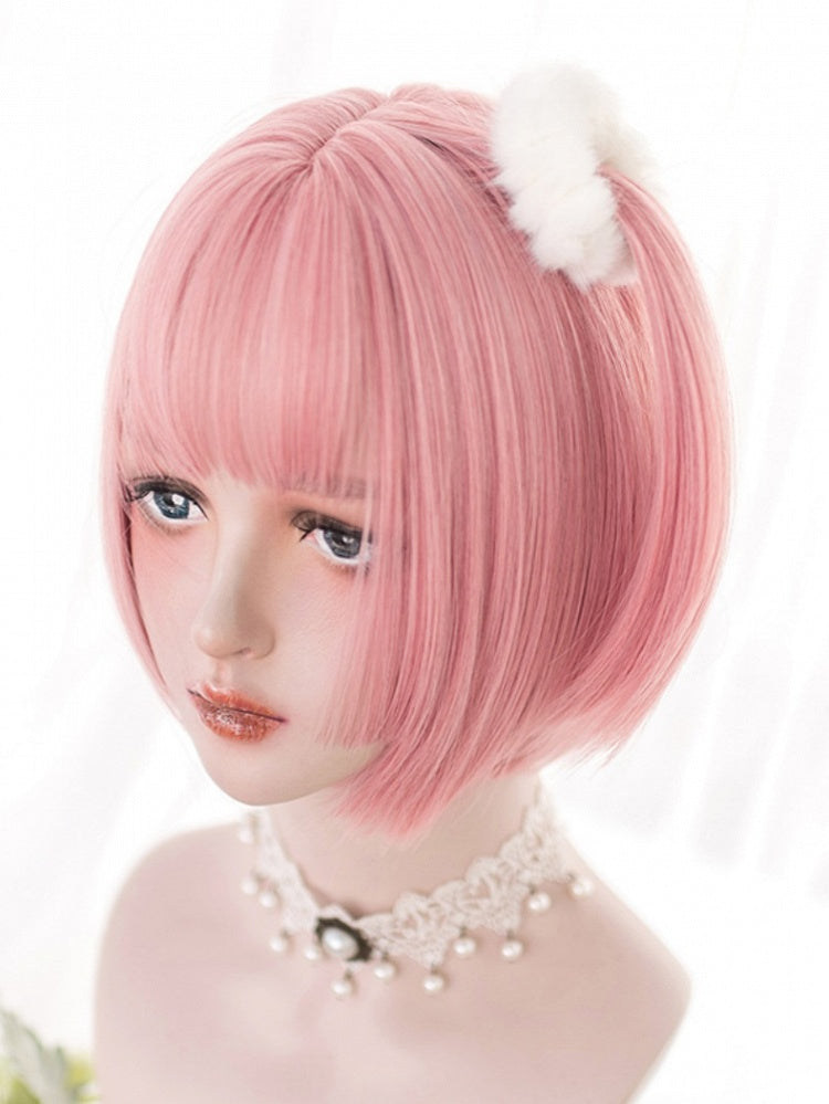 Pink 30CM Short Bob Cut Synthetic Wig With Bangs