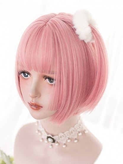 Pink 30CM Short Bob Cut Synthetic Wig With Bangs