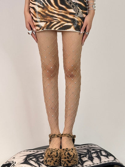 Tights Decorated Fishnet Y2K Black/White/Nude Design Star