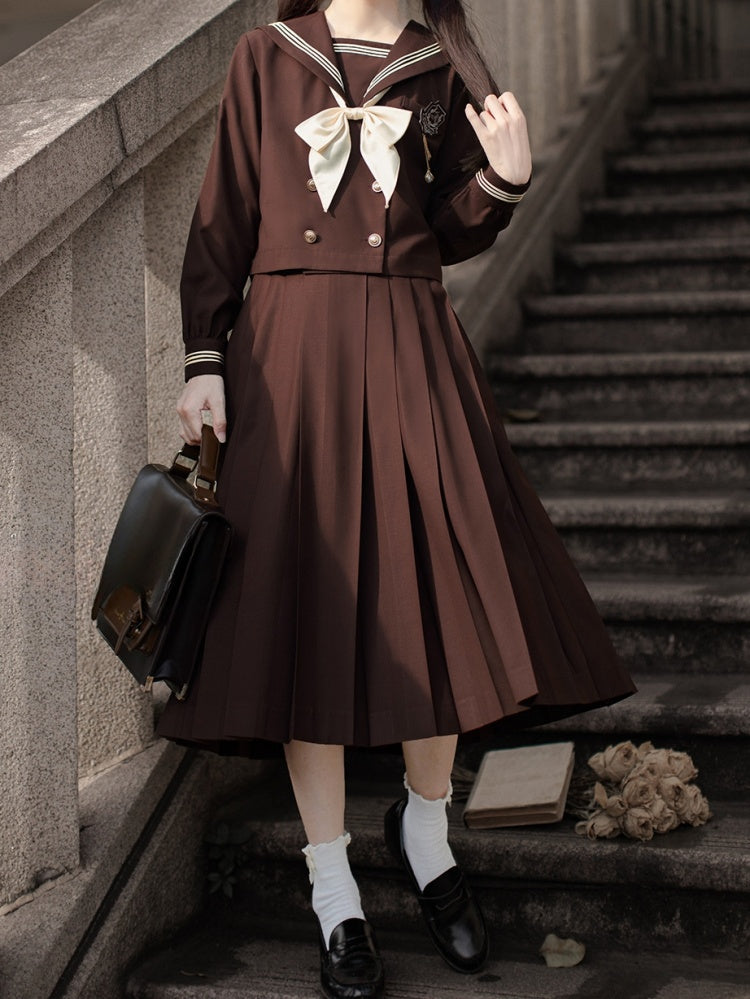 Brown Sailor Collar Long Sleeves Top JK Uniforms