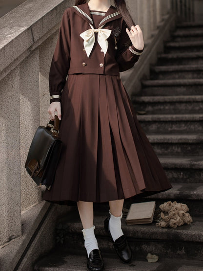 Brown Sailor Collar Long Sleeves Top JK Uniforms