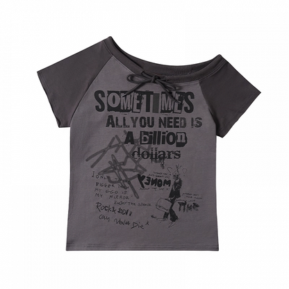 Ausschnitt Grau/Apricot Design Grafik Colorblock Asymmetrisches T-Shirt Selbstbinden
