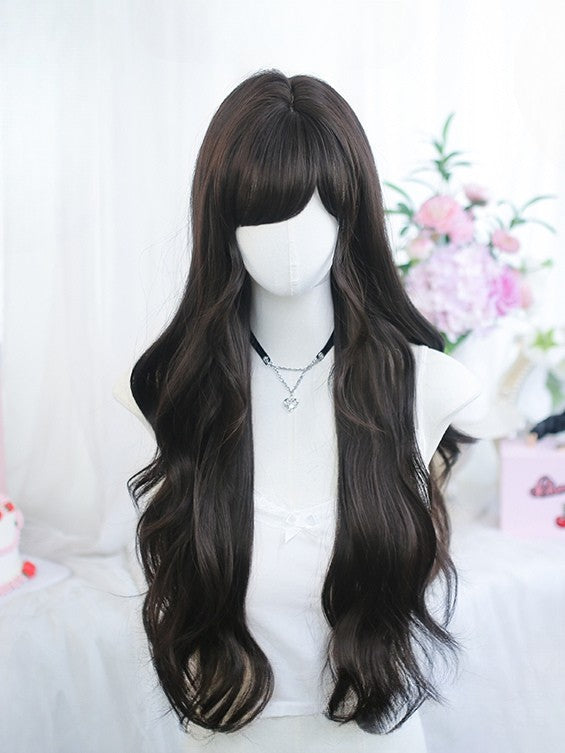 Length Black 65-70CM Bangs With Wavy Wig Tea/Brown Side-swept