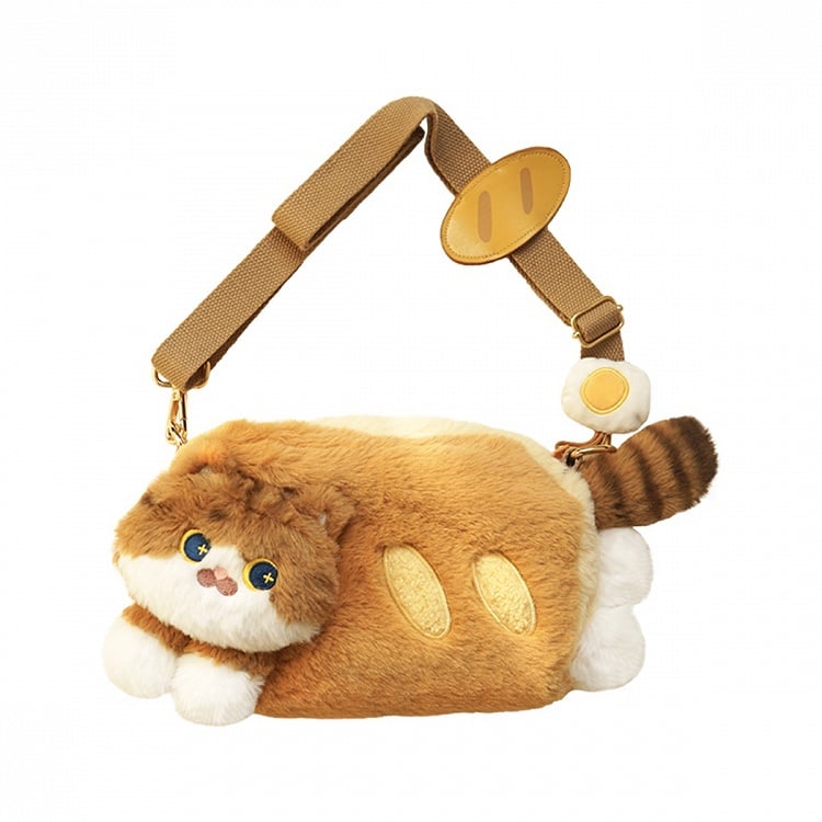 Cute Cat-shaped Brown Plush Crossbody Bag