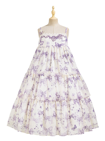 Purple High Waist Bowknots Tiered Skirt Summer Lolita Dress