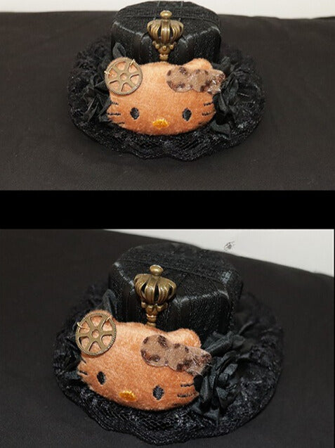 Crown Hat Mini Black Kitty Decorated
