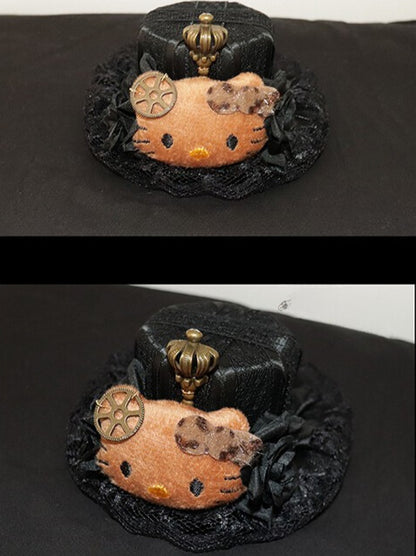 Crown Hat Mini Black Kitty Decorated