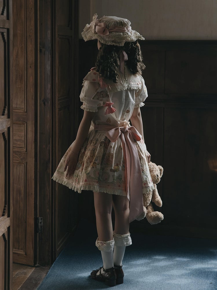Theme Collar Print Lolita Bear Dress Doll Square and Bunny Sweet